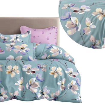 Pościel 200x220 bawełna pastelowe kwiaty – Komplet premium PK671 z PRZEŚCIERADŁEM